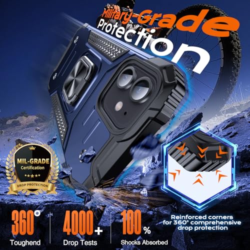 Image of Anqrp Heavy Duty Case for iPhone 12 Mini Case with Enhanced Ring Holder Grip Stand, Military Grade Shockproof Rugged Drop Protective Silicone Hard Slim iPhone 12 Mini Phone Case Cover,Vivid Blue
