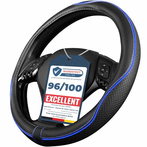 Upgrade4cars Couvre Volant Voiture Noir Bleu Simili Cuir | Housse de Protection Taille Universel 37-38 cm | Accessoires Auto Decoration Interieur Protege