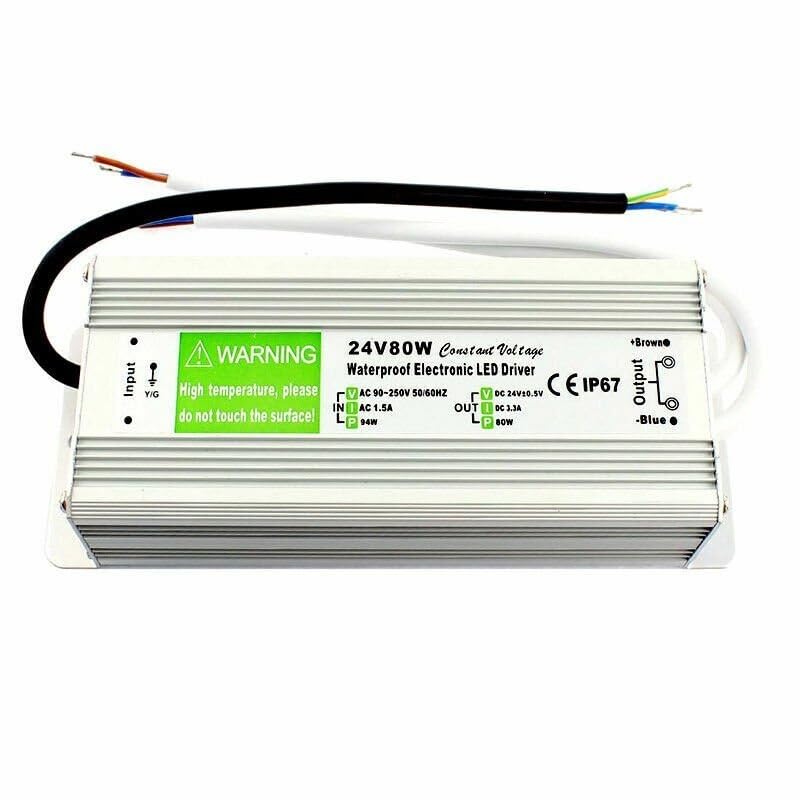 24V LED Driver 80W Waterproof IP67 Power Supply 3.3A Transformer AC 90-250V to DC 24V Constant Voltage Adapter for Outdoor Garden Lights LED Strip Bulbs