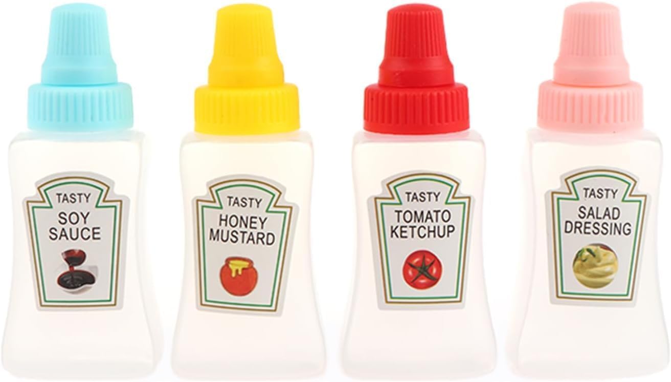 Dwang 4Pcs Colorful Containers Bottle Sauce Salad Bottle Empty Portable Reusable Multifunctional Honey Bottles Storage Mini Ketchup Bottles for bbq Outdoor Condiment Squeeze