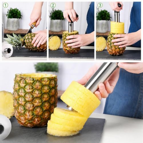 Miniatura 4 de Com-Four Cortador De Piña 3 En 1 - Pelador De Piña De Acero Inoxidable, Apto Para Lavavajillas - Descorazonador De Piña - Descorazonador De Piña Con Cuchilla Afilada 01 Pieza - Cortador De Piña