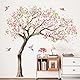 Supzone Wandtattoo Groß Baum Kirschblüte Wandaufkleber Blume Rosa Wandsticker Kirschbaum Vögel Kinderzimmer Mädchen Wohnzimmer Schlafzimmer Wanddeko XXL