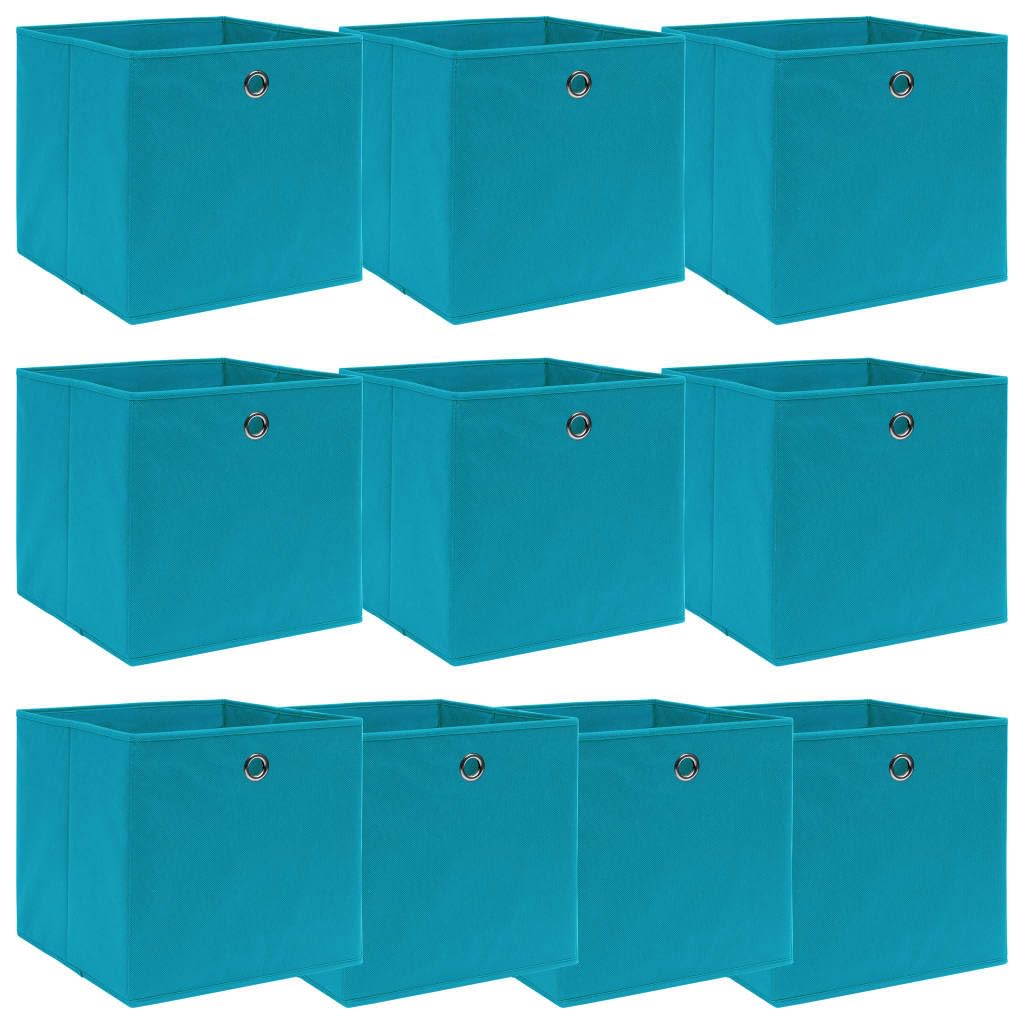 Faltbare Aufbewahrungsboxen 10 Stk Babyblau 32x32x32 cm | Aus Vliesstoff, mit Metallöse, platzsparend zusammenfaltbar, für Schrank und Regal