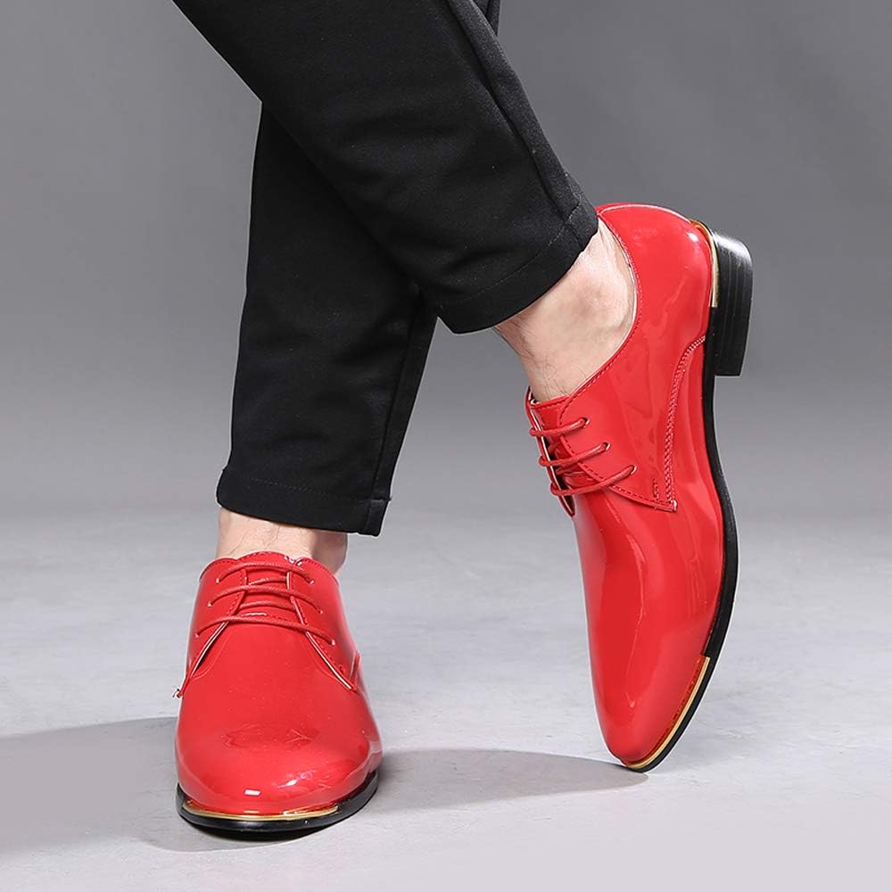 Dress Shoes Men Classic Pointed-Toe Patent Leather Lace-up Formal Oxford Shoes Black Brown Red Grey - Image 3