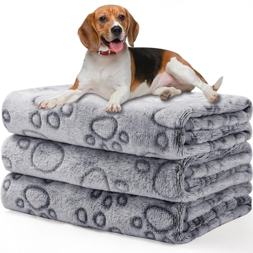 Image of Luciphia 1 Pack 3 Blankets Fluffy Premium Fleece Pet Blanket Flannel Paw Printed Throw for Dog Cat Grey Paw Medium(30 inchx20 inch,Pack of 3)
