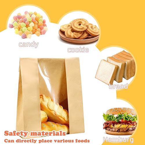 Larger 50 Pack Kraft Sourdough Bread Bags,50% Thicker Bread Bags for Homemade Bread,Pper Bakery Bags with Clear Window, Baked Food Packaging Storage,Bread Bags with Sealing Stickers(13.7x8.2x3.7 inch) - Thumbnail 7