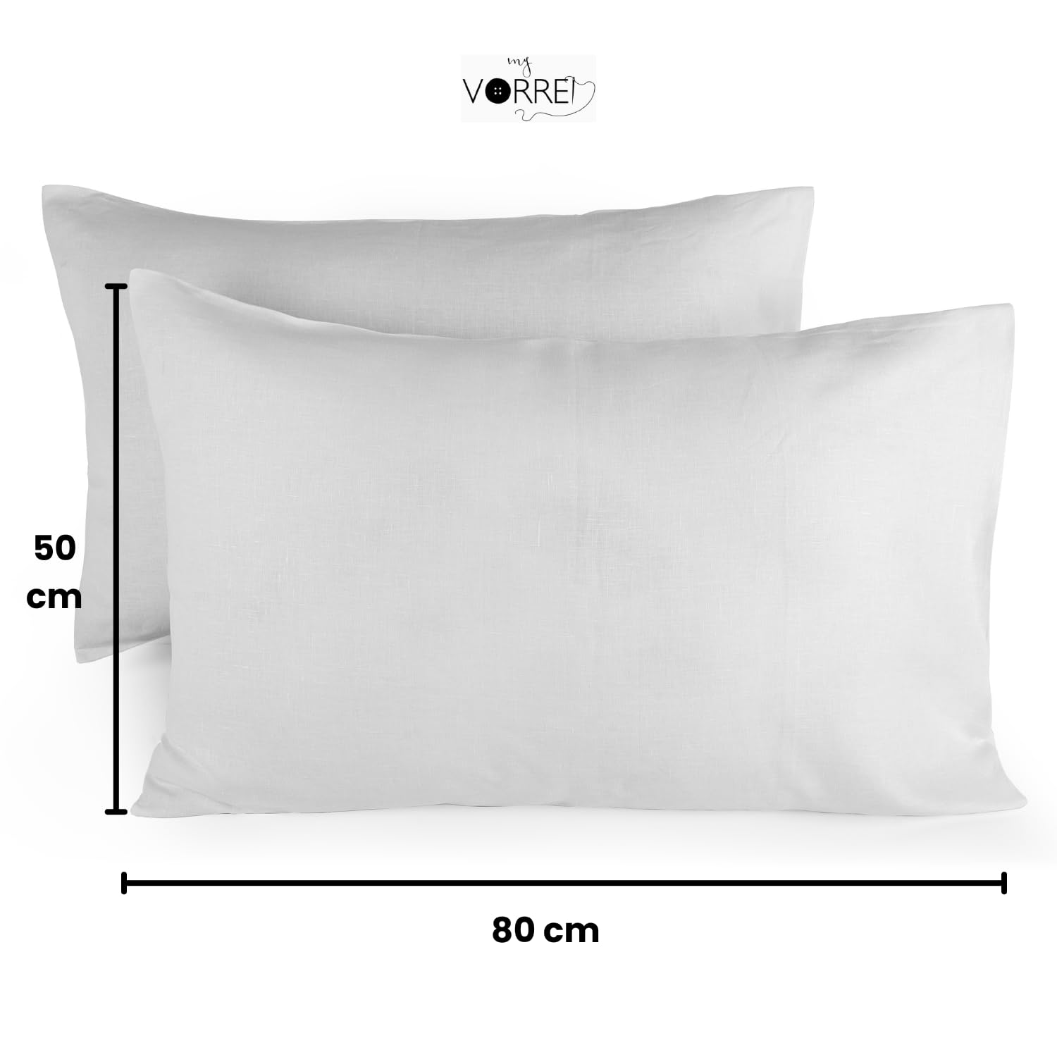 1 Paar Kissenbezüge aus 100 % reinem Leinen | Größe 50 x 80 cm | Verkauf in 2 Größen | Farbe Weiß
