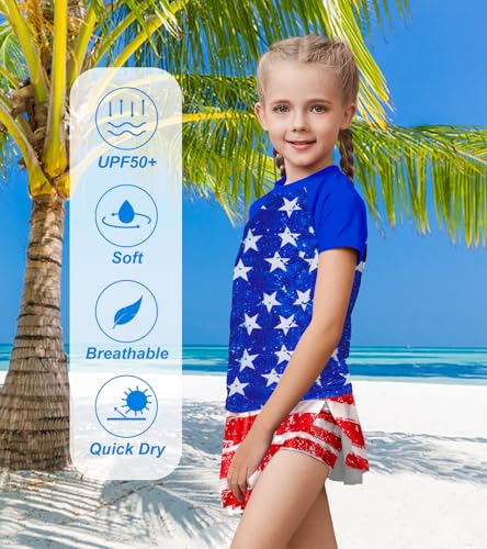 Image of Girls Rashguard Set Flowy Skirt with Butterfly Short Print Short Sleeve Shirt Non-See Through Swimsuit 3-12 Years