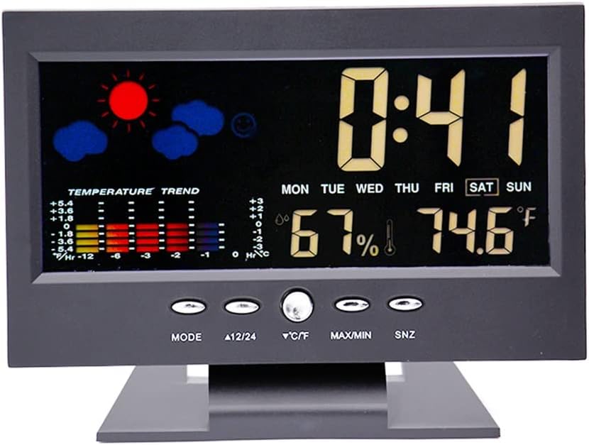 JSEIAJB Multi-Functional Weather Station Clock Digital Indoor Thermometer Hygrometer Calendar Phase Colorful LCD Display