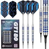 WIN.MAX Dartpfeile mit Metallspitze 90% Tungsten 3 Stück 90% Wolfram Stahl Darts 18-28 Gramm Dart professionelle Stahlpfeile mit Metallspitzen (Soft-Dartpfeile Blau, 18g)