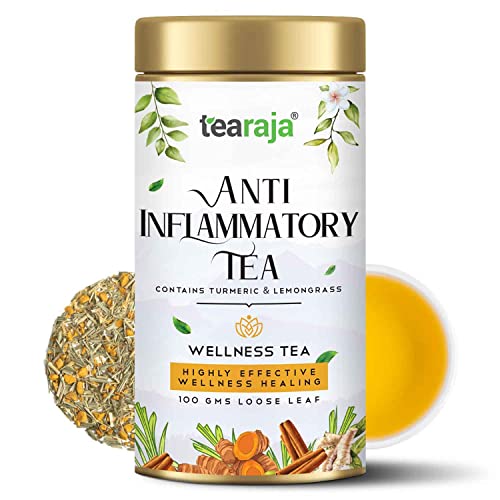 Image of TeaRaja Anti Inflammatory Tea, 100 Gms|Herbal Tea|Reduce Inflammation|Reduce Aches & Pain|Ingredients: Turmeric, Licorice, Ginger, Lemongrass|Caffeine Free|Freshly Packed |