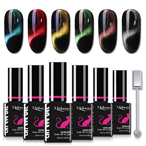 Mobray UV Gel Nail Polish Set 3D Chameleon Cat Eye UV Polish Gel, 6 Colors 12ml Soak Off Gel Polish Beauty and Nail Care Products Pure Color UV LED Nail Light Lamp (Kit 2)
