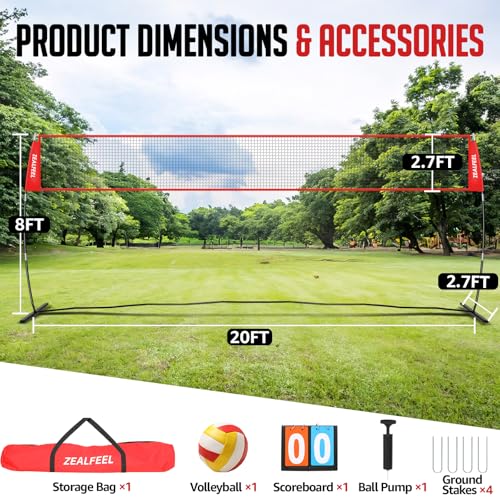 image for ZEALFEEL Volleyball Net, 20FT Volleyball Training Net Height Adjustabl
