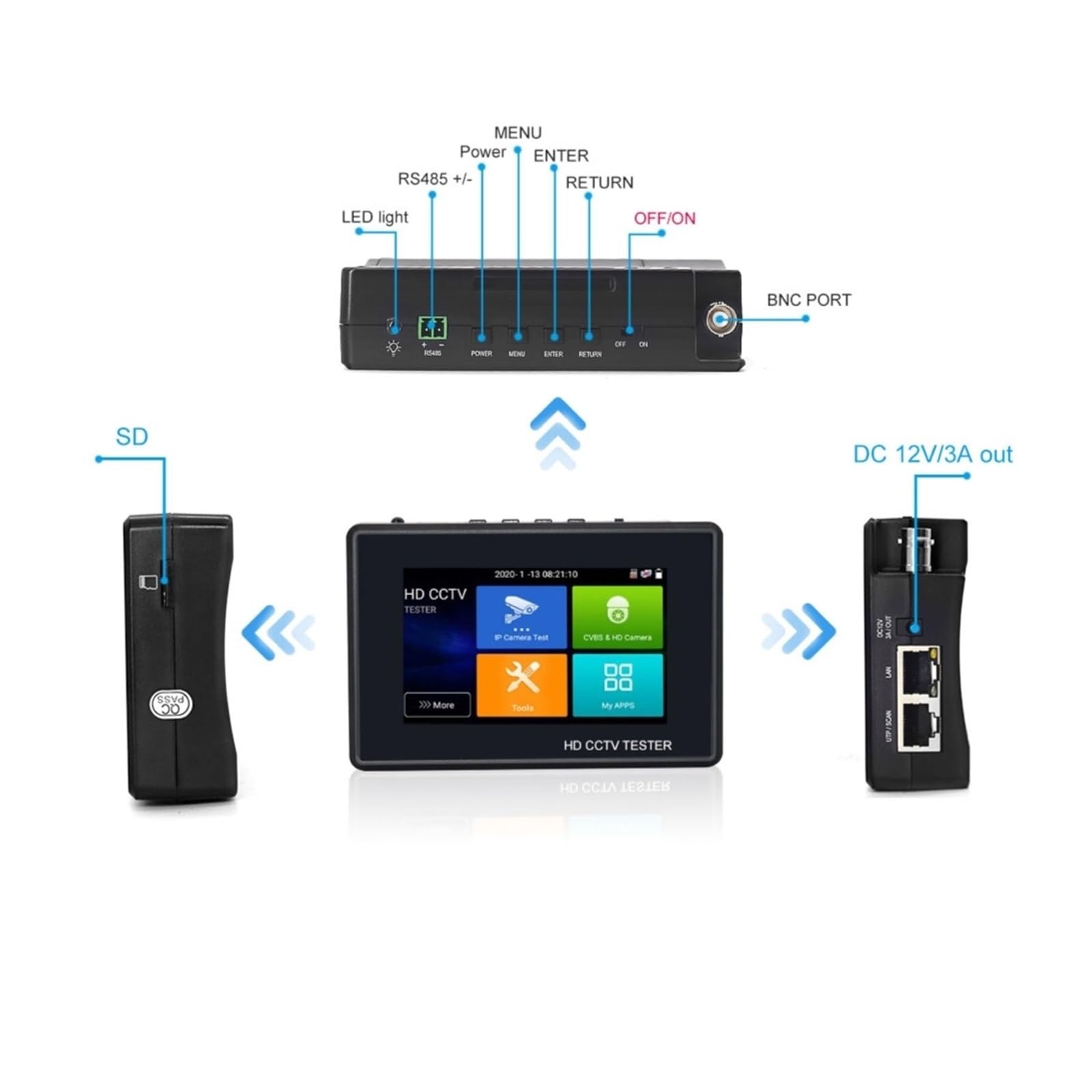 Tester kamer CCTV, Tester Telewizji Przemysłowej Kamera IP Ahd Mini Monitor 4k VGA IPC CCTV Poe Przenośny Cftv Testowanie Kabla Kamery(IPC1800ADHCPlus)