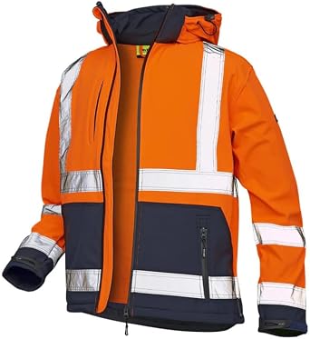 Reflex Softshell Hi-Vis Jacket   Waterproof Jacket with Reflective Tape, High Visibility Safety Coat for Men, Ideal for Outdoor Work, Construction, and Warehouse