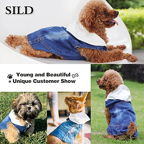 SILD Pet Clothes Dog Jeans Jacket Cool Blue Denim Coat Small Medium Dogs Lapel Vests Classic Hoodies Puppy Blue Vintage Washed Clothes (White,M) - Thumbnail 5