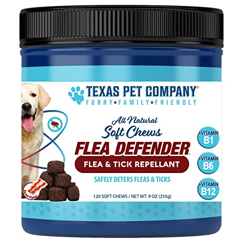 Texas Pet Company Flea Defender Flea and Tick Control Treats for Dogs, Chewables for Large to Small Dogs, Natural Bacon Flavor Flea and Tick Prevention for Dogs Soft Chew Supplement, Made in The USA.