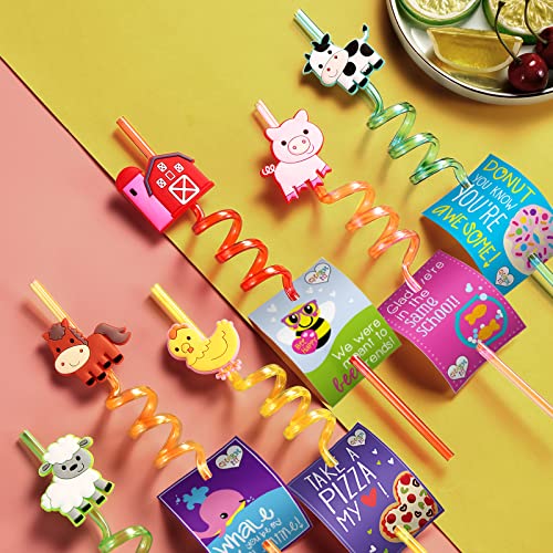 24 pitillos plásticos reutilizables con diseño animal de granja miniatura 3