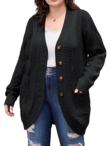 Hanna Nikole Women's Plus Size Oversized Cardigans Sweater Long Sleeve Open Front Knit Chunky Fall 2024 Sweater Outerwear