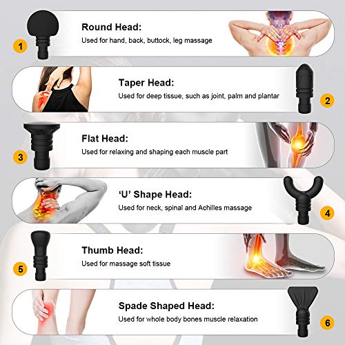 Massage Gun Muscle Massager Deep Tissue Percussion Massager Cordless 30 Speed Level Professional Handheld Electric Body Massager Sports Drill with 6 Heads (Carbon Fiber) - Thumbnail 2