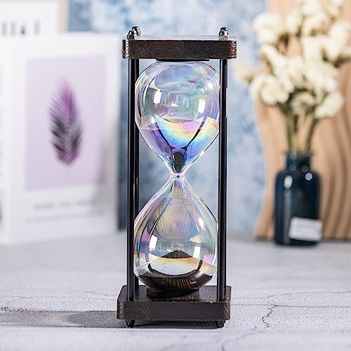 Rainbow Hourglass Timer 60 Minute, Wooden Frame Decorative Sand Timer (Black Sand, Large Size) - Image 2