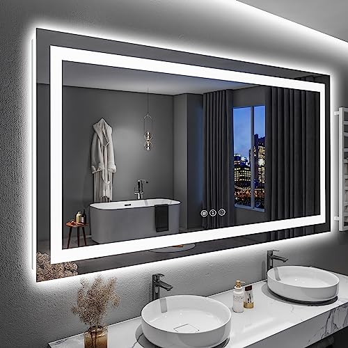YEELAIT 60x36 Inch LED Bathroom Mirror with Lights Front and Backlit Lighted Vanity Mirror for...