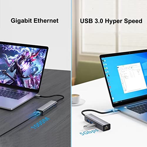 Image of DTECH 3 Port USB to Ethernet Adapter USB 3.0 Hub 10 /100 /1000 mbps Gigabit Wired Network Cable Converter for Laptop Notebook Desktop Computer Keyboard Router Modem Internet