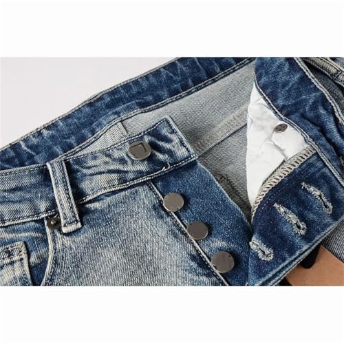 Men's High Street Distressed Washed Denim Pants High Stretch Skinny Button Fly Ripped Jeans Pants2