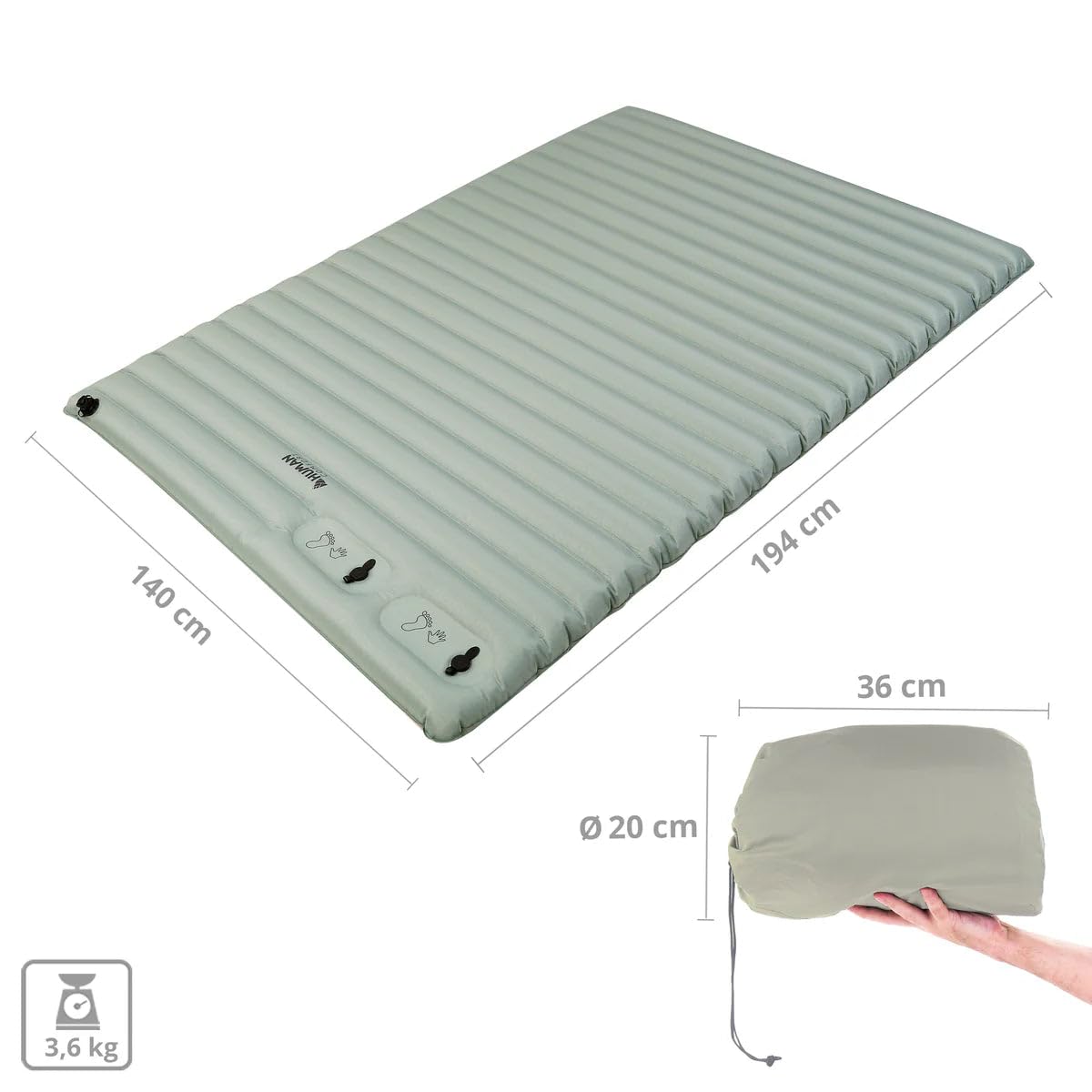 Human Comfort Luftbett Durtal Double – Aufblasbare Doppel-Luftmatratze 194x140x10 cm für 2 Personen, Camping- & Gästebett, kompakt & bequem, ideal für Übernachtungsgäste