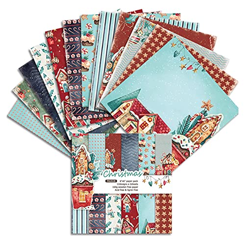 24 Hojas Papel para Manualidades Scrapbooking, Tema de Navidad, Scrapbooking Papeles, Pegatinas de Scrapbooking, DIY Álbum De Cumpleaños Chrismas Tarjeta De Felicitación De Papel De Fondo, 6 Pulgadas Cover