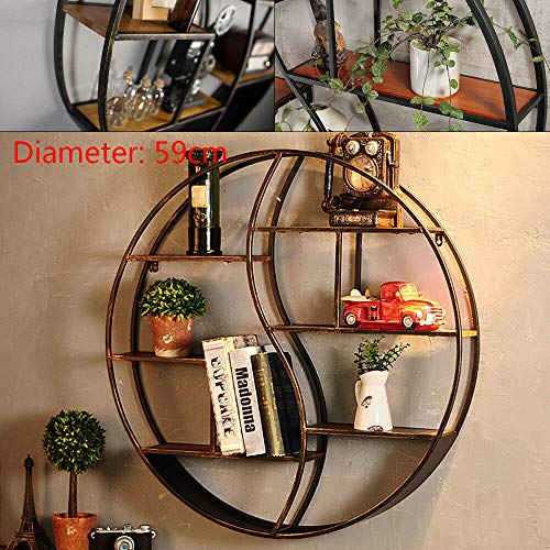 Generic Savada - Estantería redonda de metal y madera, estantería colgante, decoración de pared, metal, madera, dos tamaños