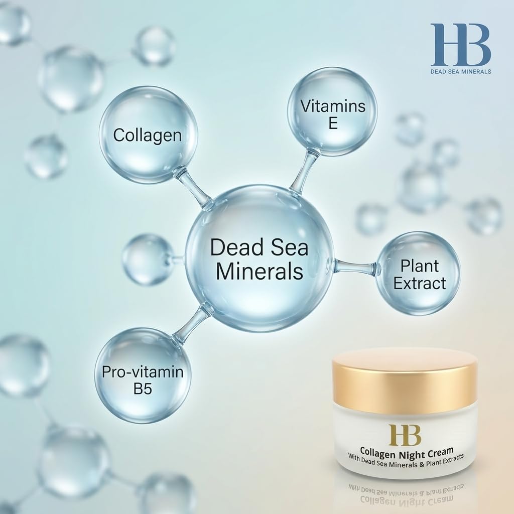 H&B HB Intensive Collagen Night Cream with Dead Sea Minerals – Anti-Aging Night Cream for Women with Aloe, Vitamin C and E & Botanical Oils – Deep Hydrating Facial Moisturizer 50ml.