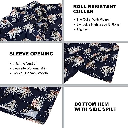 SAMERM Mens Golf Shirt Short Sleeve Print Performance Moisture Wicking Dry Fit Polo Shirts for Men,NavyPalmleaf XXL — view 3
