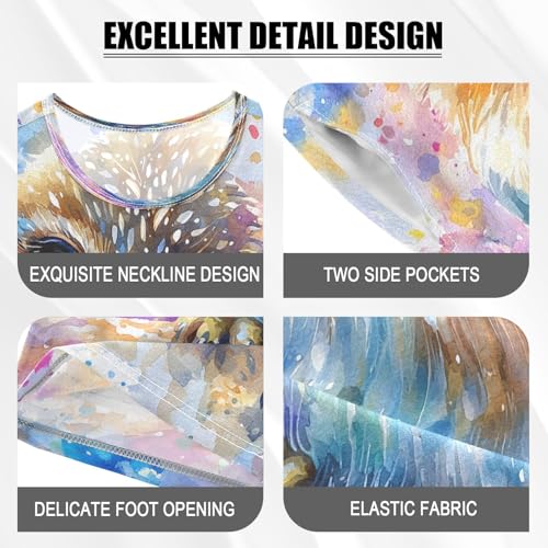 ALAZA Owl Color Bird Art Pajamas Set Short Sleeve Cotton Sleepwear Summer Pjs 2 Piece 5-14Y4