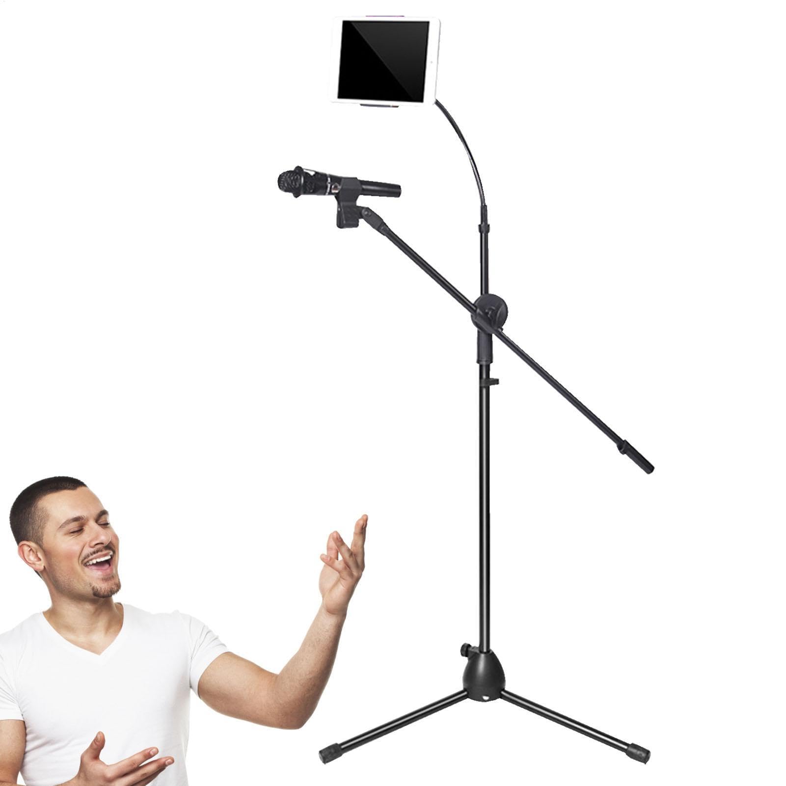 Supporto per microfono - Treppiede per microfono da pavimento 2 in 1 con | supporto per telefono, supporto per microfono rotante portatile e staccabile regolabile in altezza per spettacoli di canto su