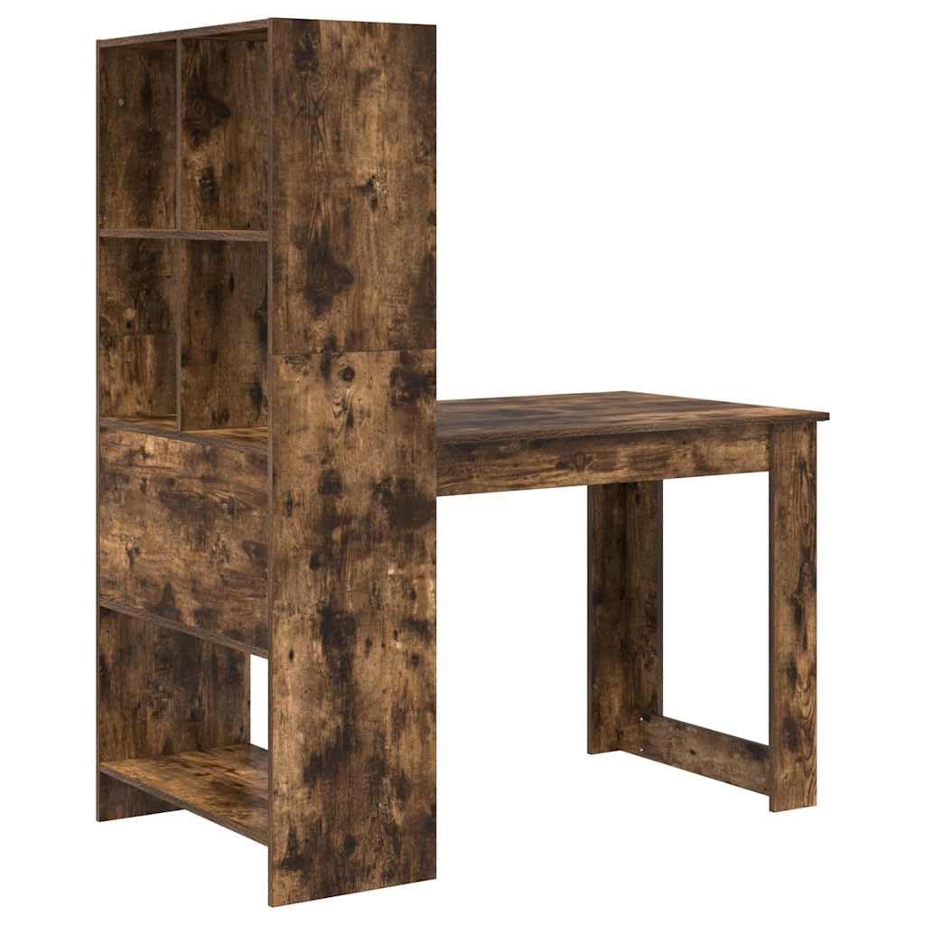 Scrivania in rovere affumicato, 122 x 67 x 145 cm, con ripiani, tavolo da lavoro per ufficio, casa, camera dei ragazzi, ideale come scrivania per computer, segretario, postazione di lavoro per