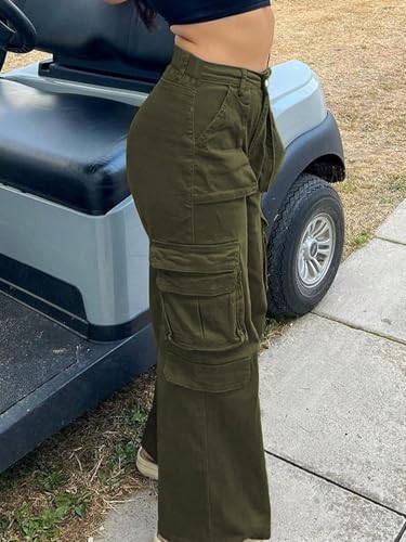 Womens High Waisted Cargo Pants Wide Leg Pants with Pockets Casual Solid Color Trousers4