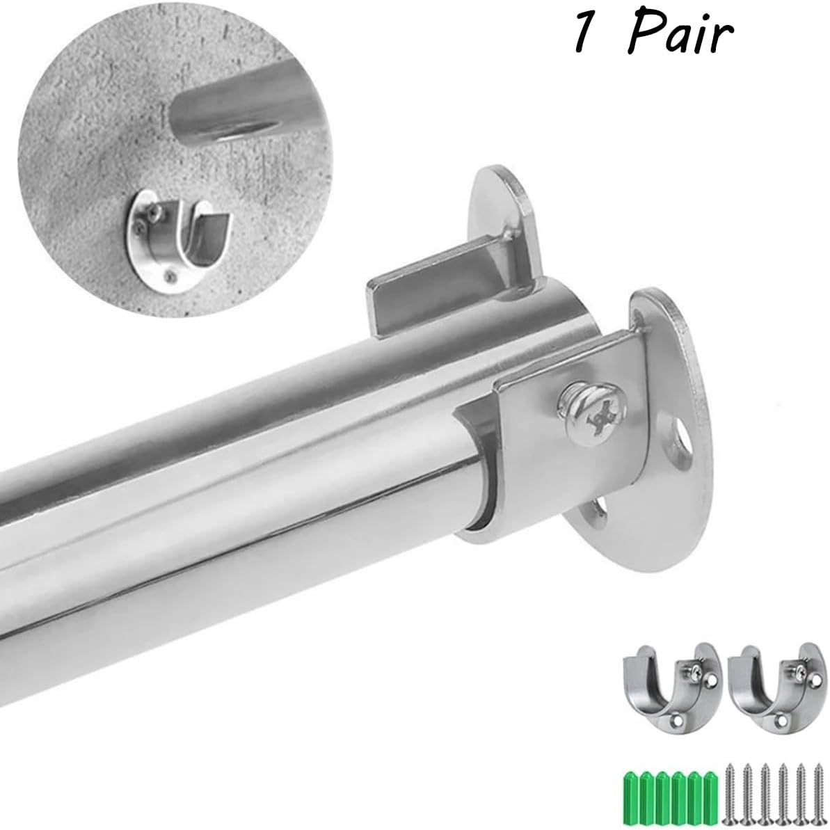 Closet Rod Brackets Holder Wardrobe Bracket Stainless Steel 1-1/4" Diameter U-Shaped Rod Socket with 6 Screws 6 Mounting Anchors Heavy Duty 2pcs