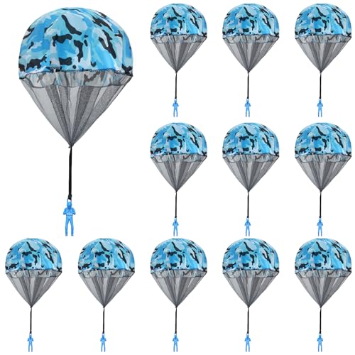 Catcan 10 Pcs Parachute Toy, Camo Parachute Men Tangle Free Throwing Hand Throw Outdoor Flying Paratrooper Toy No Battery nor Assembly Required (10, Blue)