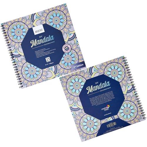Image of Brustro DIY Mandala Colouring Book-2nd Edition| 25 Designs,160 GSM Paper,9x9 inch,Tear-Out Sheets | Ideal for Stress Relief & Mindfulness Art Book for Adults & Kids,Drawing,Mixed Media,Pens,Markers