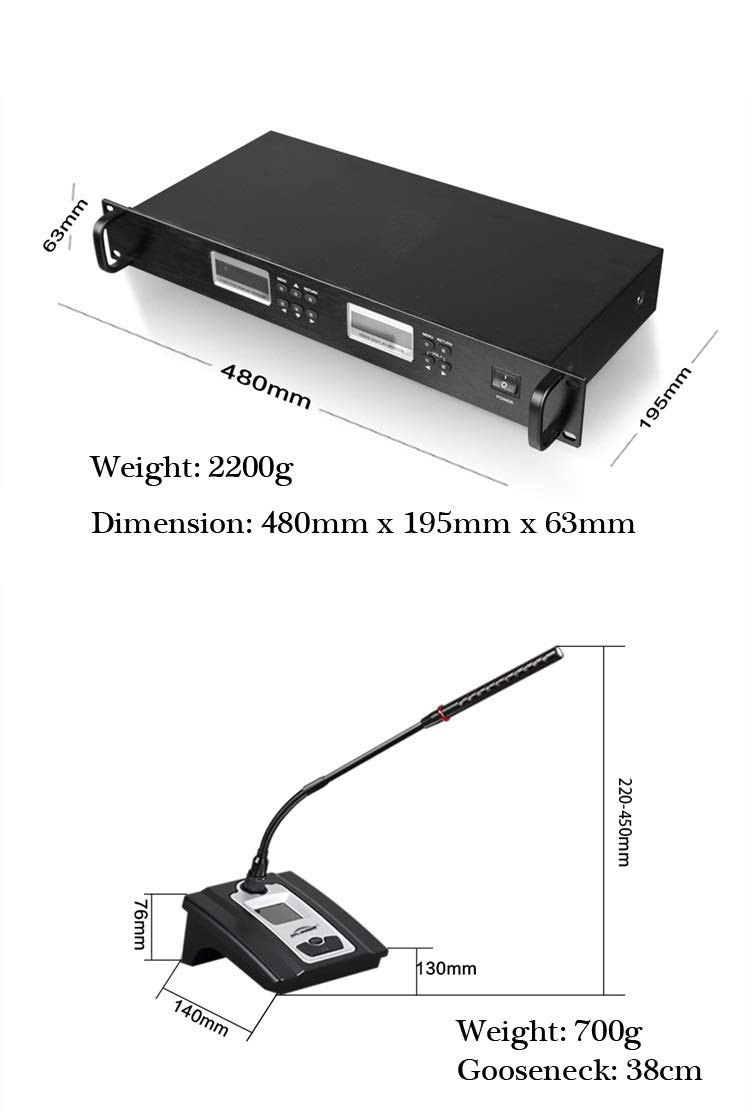UHF 24 Desktop Wireless Gooseneck Conference Microphone Meeting Room System 1 President 23 Delegate Pro UHF Microphones, Discussion Conference System