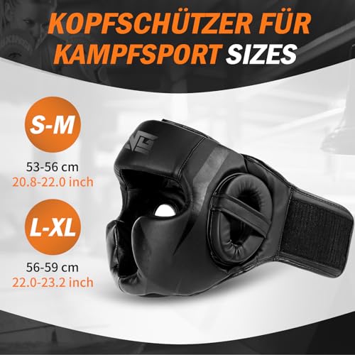 FIVING Kopfbedeckung für Boxen, kopfschützer für Kampfsport, MMA Training,Kickboxing Kopfbedeckung, Helm für Muay Thai, Grappling, Kickboxing (Schwarz, M)