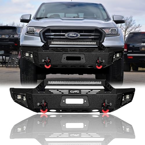 LUYWTE For 2019-2023 Ford Ranger（Not fit Wildtrak）Steel Front Bumper With Winch Plate&Lights（Black Texture）