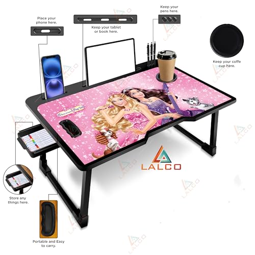 Laptop Table Premium Foldable Wooden Mini Laptop Table for Bed, Study Table with Drawer, Tablet/Mobile Holder for Kids & Adults ~~ (COTTED ~BARRBII) 3 51SbZv5j2jL