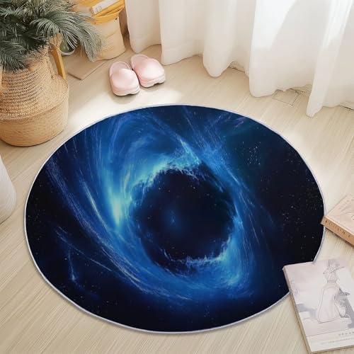 Genérico Alfombra Redonda de 60 cm, Espacio Agujero Negro Estrellas Suave Lavable mullida Antideslizante decoración del hogar alfombras Azul Ideal para Dormitorio o Sala de Estar