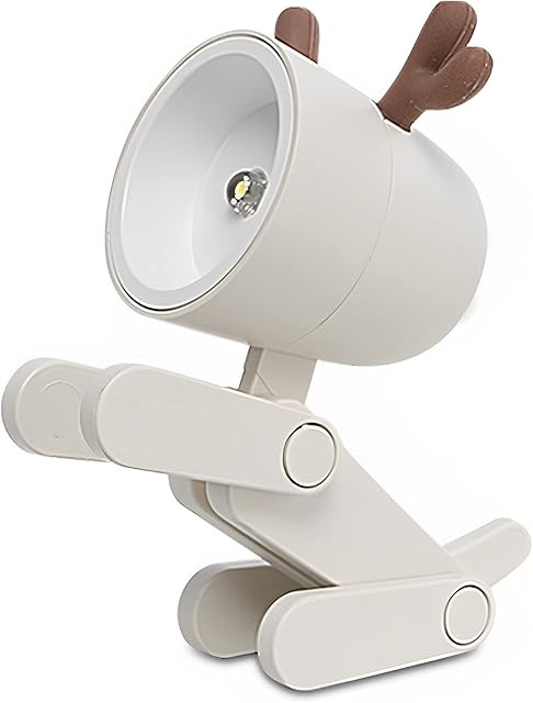 Night Light Desk Lamp Cute Small Phone Holder, Dog / Deer Shape Mini LED Portable Reading Decor Table Lamp for Kids Students Night Study and Bedroom Bedside (Deer-White)