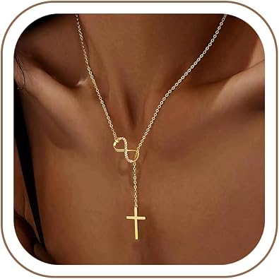 Turandoss 14K Gold Plated Cross Necklaces for Women Girls Jewelry Gifts | Infinity CZ Holy Mary Medal Cross Pendant Necklaces for Women Girls, Baptism Religious Faith Jewelry, First Communion Gifts
