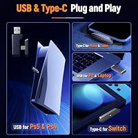 Ozeino Wireless Gaming Headset für PC/Ps4/Ps5 Gaming-Kopfhörer mit USB-A & USB-C Transmitter Gamer Headset mit Mikrofon und RGB-Licht Bluetooth-Headset für Laptop/Mobile/Mac – Ansicht 6
