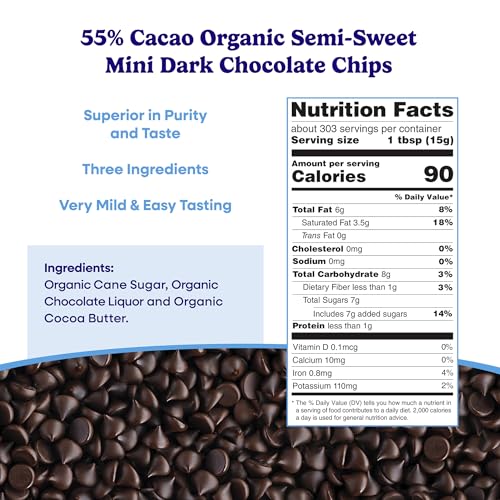Pascha Bulk Organic Baking Mini Semi-Sweet Chocolate Chips 55% Cacao, Allergen Free, Non-GMO, Vegan, & Fair Trade, 10 Pounds - Thumbnail 2