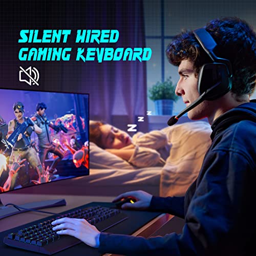 Yesbeaut Gaming Keyboard, 7-Color Rainbow Led Backlit, 104 Keys Quiet Light Up Keyboard, Wrist Rest, Multimedia Keys, Whisper Silent, Anti-Ghosting Keys, Waterproof Usb Wired Keyboard For Pc Mac Xbox #TOP6